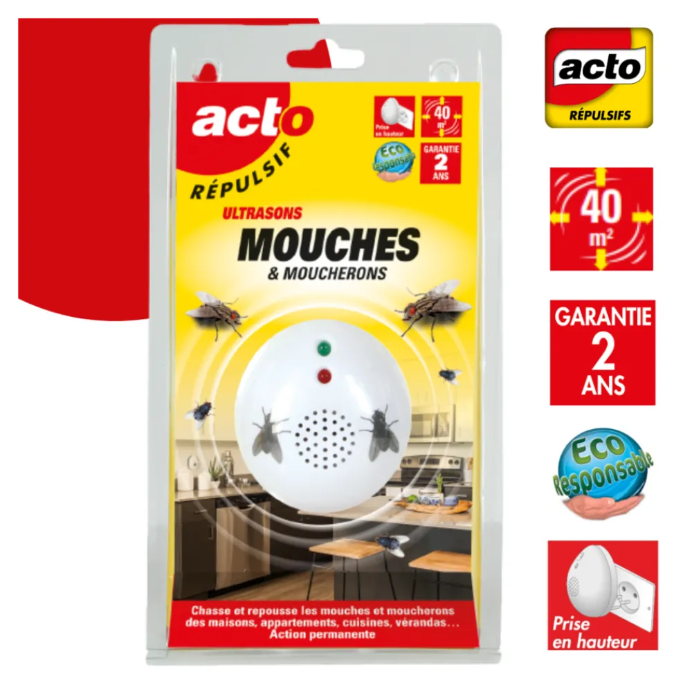 Acto - Répulsif ultrasons mouches - moucherons - fixe 40m² Best