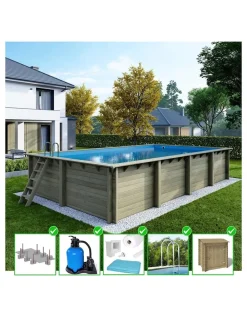 Altanka Piscines Et Spas | - Piscine en bois aqua 8,5x4,35 - h.1,45 m fixations à sceller - bas7309ospi+sza -