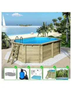 Altanka - Piscine en bois nemo 5,79x3,49 - h.1,45 m fixations à visser - bas7304ospl - New