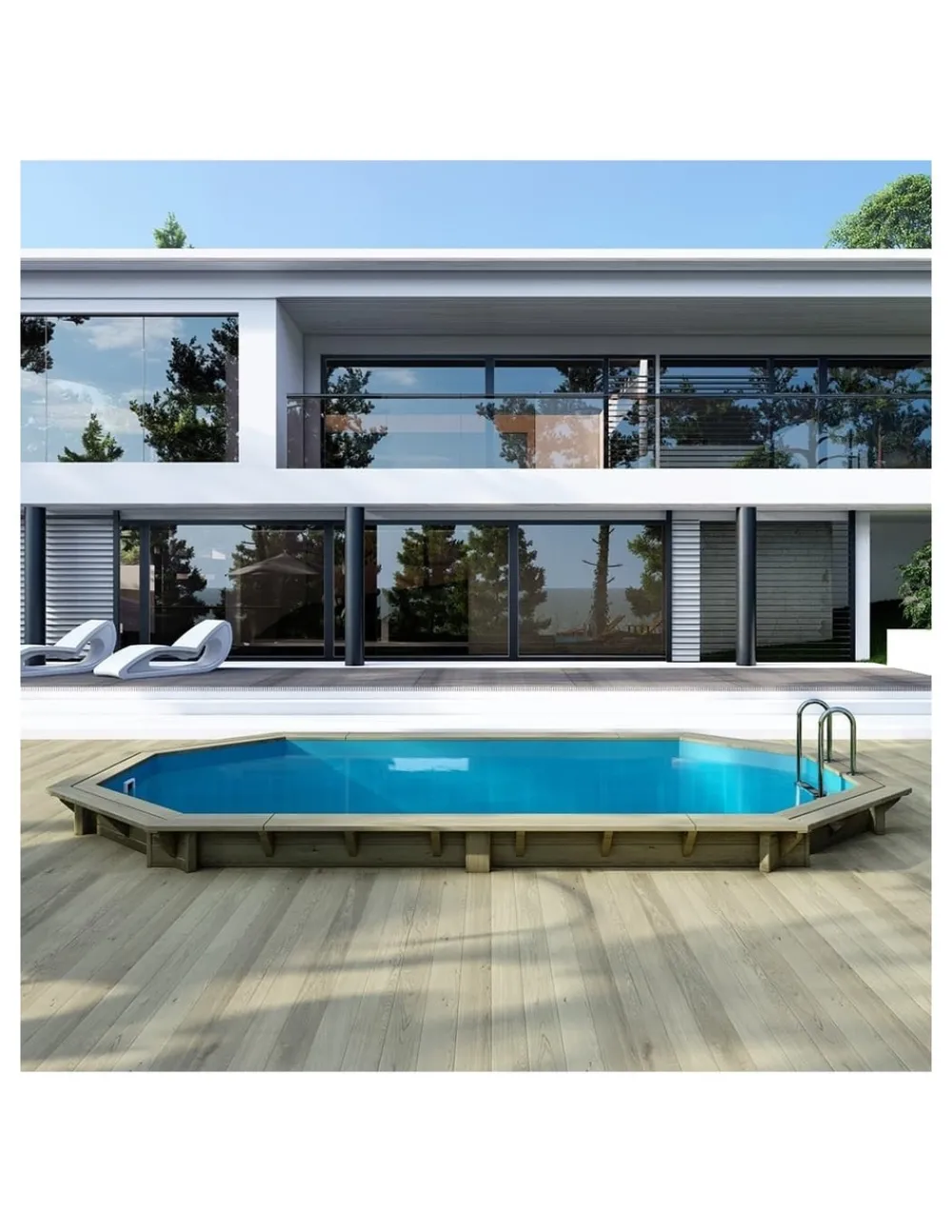 Altanka - Piscine en bois nemo 5,79x3,49 - h.1,45 m fixations à visser - bas7304ospl - New