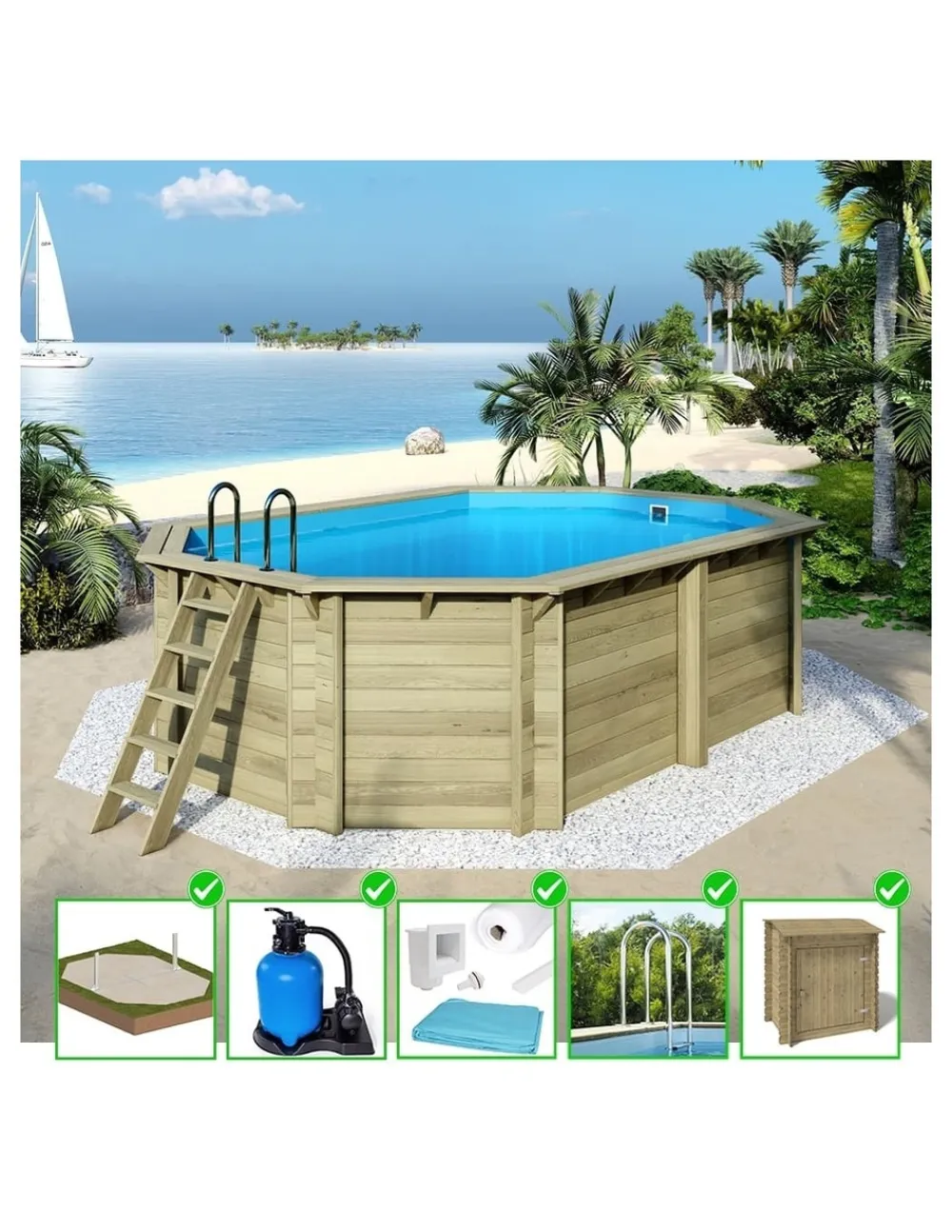 Altanka Piscines Et Spas | - Piscine en bois nemo 5,79x3,49 - h.1,45 m cadre en métal, sans dalle béton - bas7304ospu+sza -