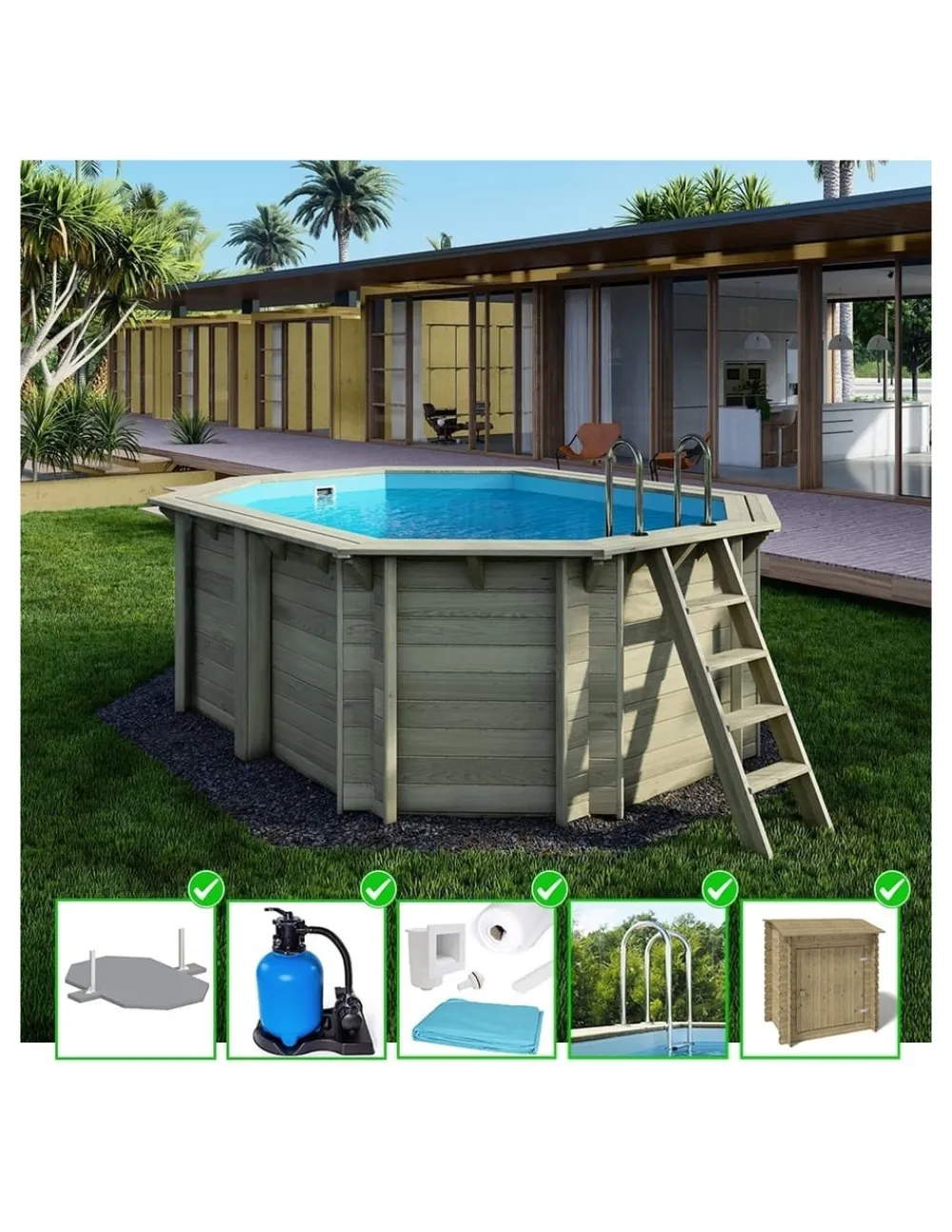Altanka Piscines Et Spas | - Piscine en bois nemo 4,3x3 - h.1,31 m fixations à visser - bas7303ospl+sza -