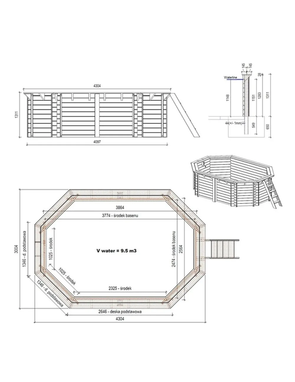 Altanka Piscines Et Spas | - Piscine en bois nemo 4,3x3 - h.1,31 m fixations à visser - bas7303ospl+sza -