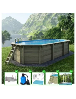 Altanka - Piscine en bois nemo 7,3x3,97 - h.1,45 m fixations à sceller - bas7305ospi - Hot