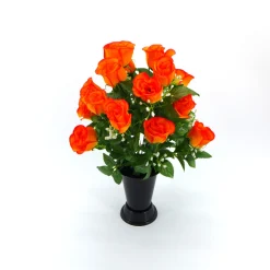 Arche Diffusion Fleurs Et Plantes Artificielles | - Fleurs artificielles - bouquet funéraire orange avec vase D.28 H.46cm