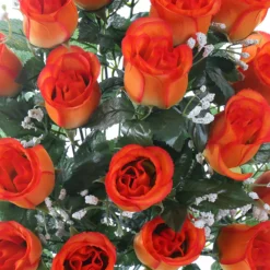 Arche Diffusion Fleurs Et Plantes Artificielles | - Fleurs artificielles - bouquet funéraire orange avec vase D.28 H.46cm