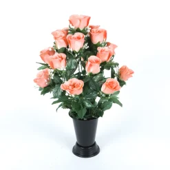 Arche Diffusion Fleurs Et Plantes Artificielles | - Fleurs artificielles - bouquet funéraire saumon avec vase D.28 H.46cm