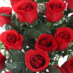 Arche Diffusion Fleurs Et Plantes Artificielles | - Fleurs artificielles - bouquet funéraire rouge avec vase D.28 H.46cm