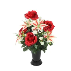 Arche Diffusion Fleurs Et Plantes Artificielles | - Fleurs artificielles - bouquet funéraire avec vase D.32 H.44cm