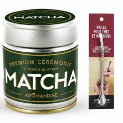 Aromandise Épicerie Gourmande | - Thé matcha de cérémonie premium 30 g + paille inox avec filtre