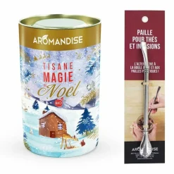 Aromandise Épicerie Gourmande | - Tisane bio magie de noël + paille inox avec filtre