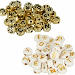 Artemio Bijoux Et Perles | - 600 perles alphabet blanc/ doré