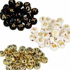 Artemio Bijoux Et Perles | - 900 perles alphabet blanc/ noir/ doré