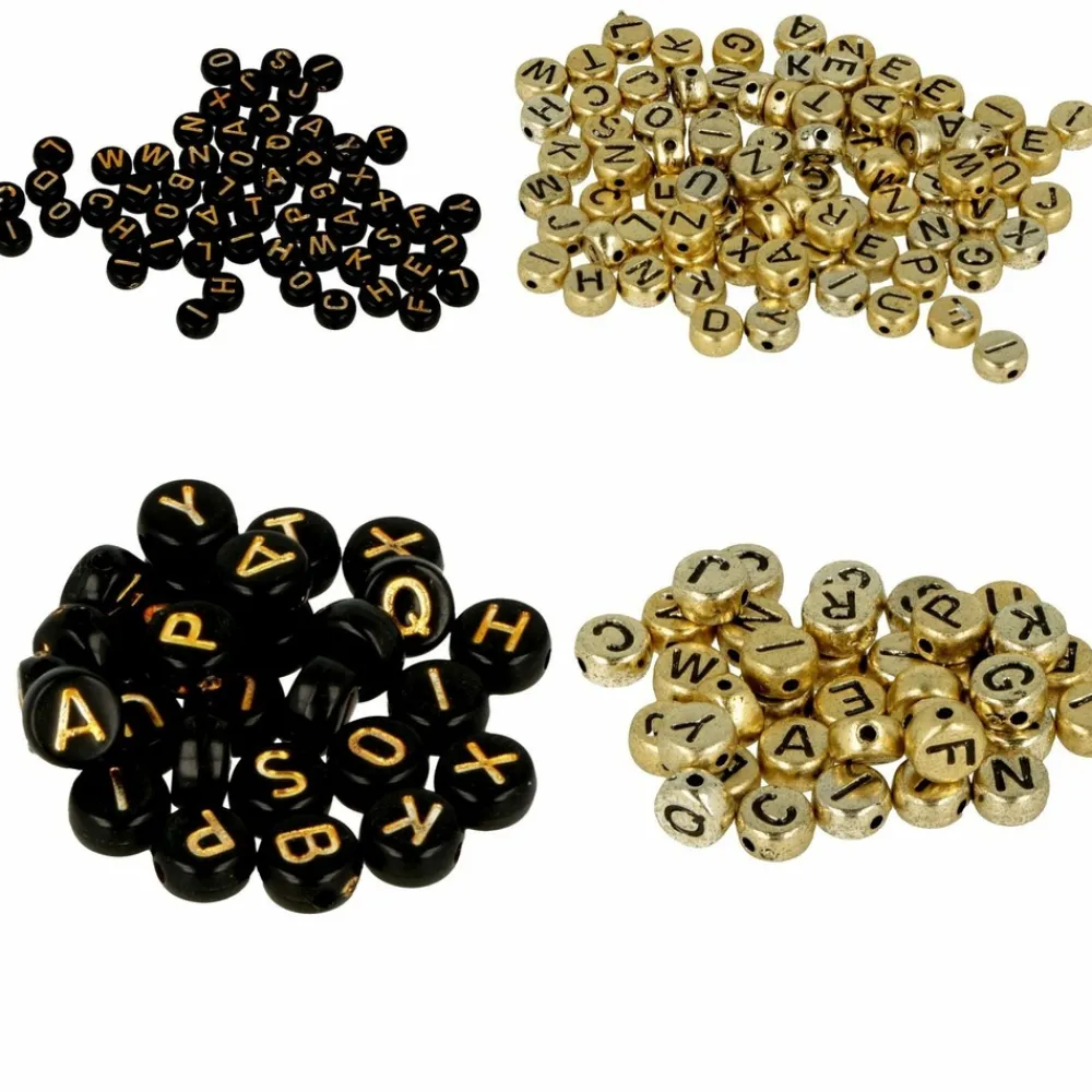 Artemio Bijoux Et Perles | - 600 perles alphabet noir/ doré
