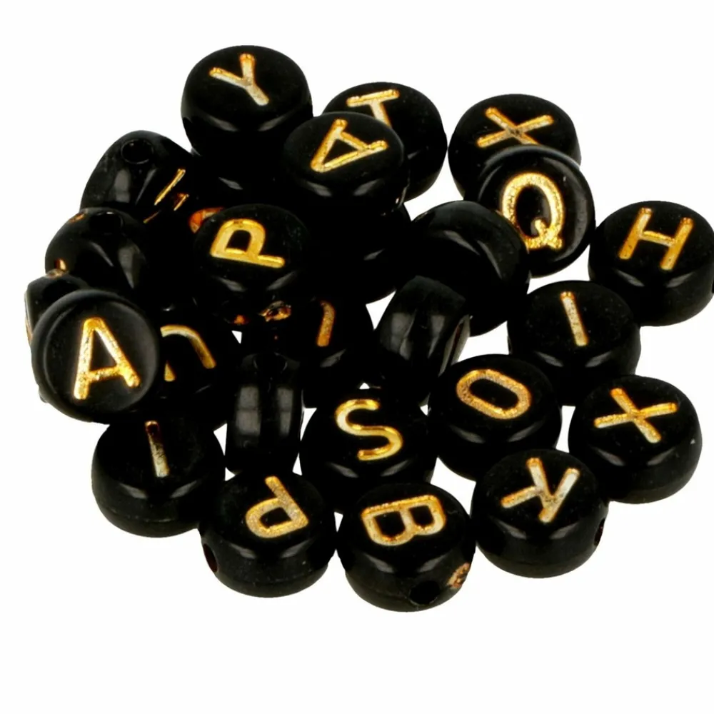 Artemio Bijoux Et Perles | - 600 perles alphabet noir/ doré