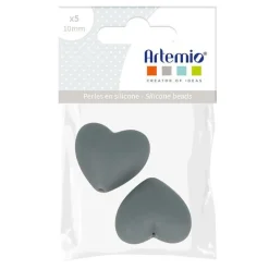 Artemio Bijoux Et Perles | - 2 perles silicone coeur - 29 x 19 x 12 mm - gris