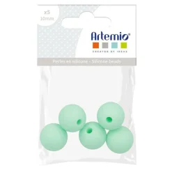 Artemio - 5 perles silicone rondes - 10 mm - vert d'eau Hot