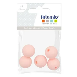 Artemio Bijoux Et Perles | - 5 perles silicone rondes - 10 mm - rose poudré