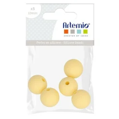 Artemio Bijoux Et Perles | - 5 perles silicone rondes - 10 mm - jaune