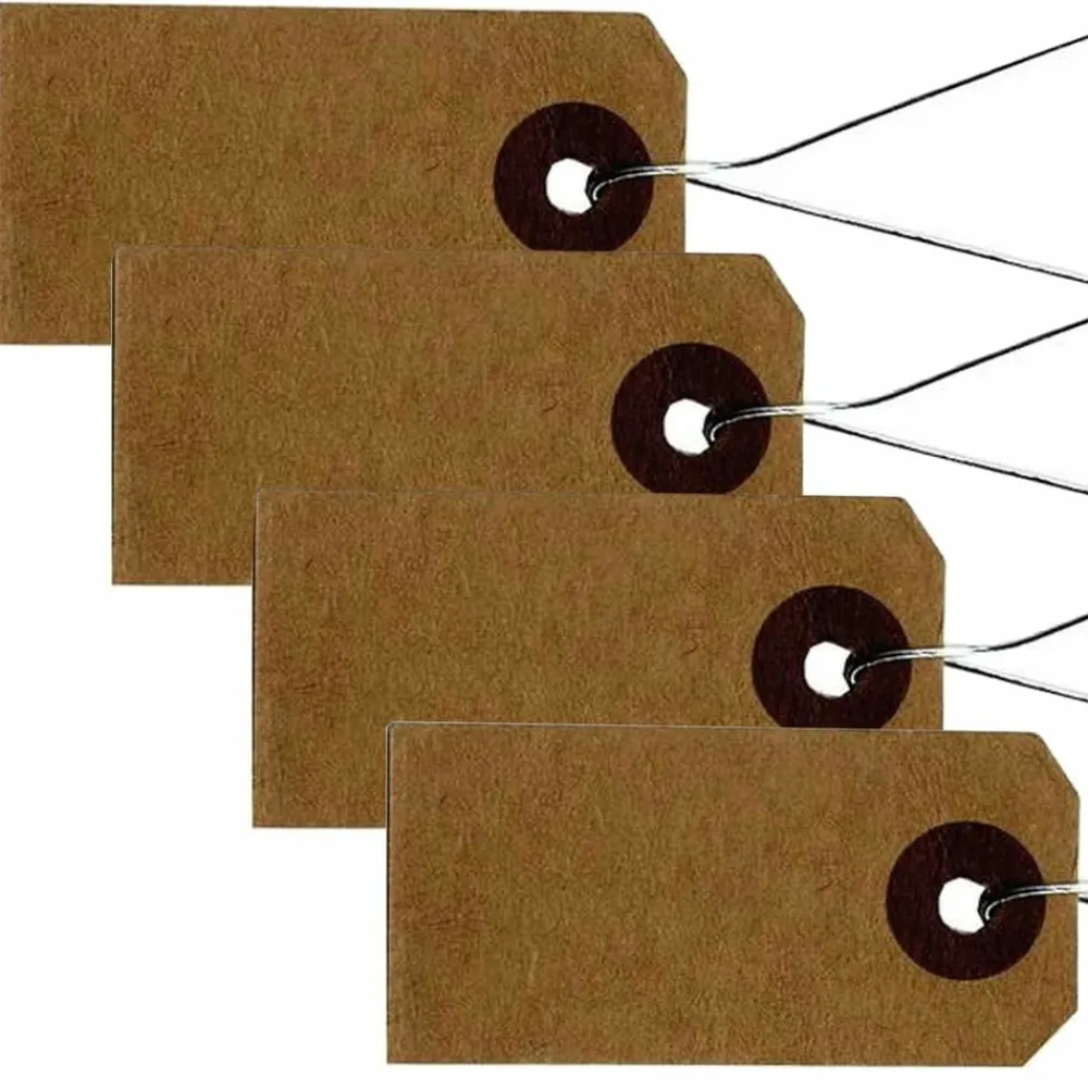 Artemio Librairie Et Papeterie | - 200 étiquettes kraft 4 x 2 cm avec fil métallique