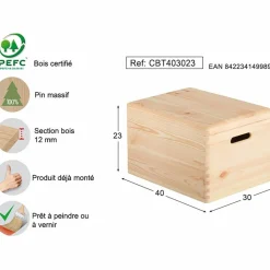 Astigarraga Décoration Créative | - Boîte de rangement en pin massif avec couvercle taille 4