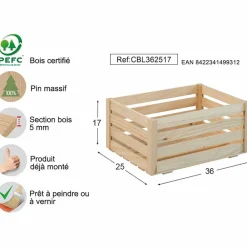Astigarraga - Caisse de rangement en pin massif 36 x 25 x 17 cm Discount