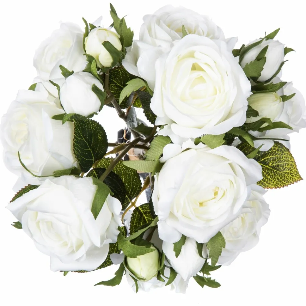Atmosphera Bouquets De Fleurs | - Bouquet artificiel de 14 roses - h. 40 cm - blanc