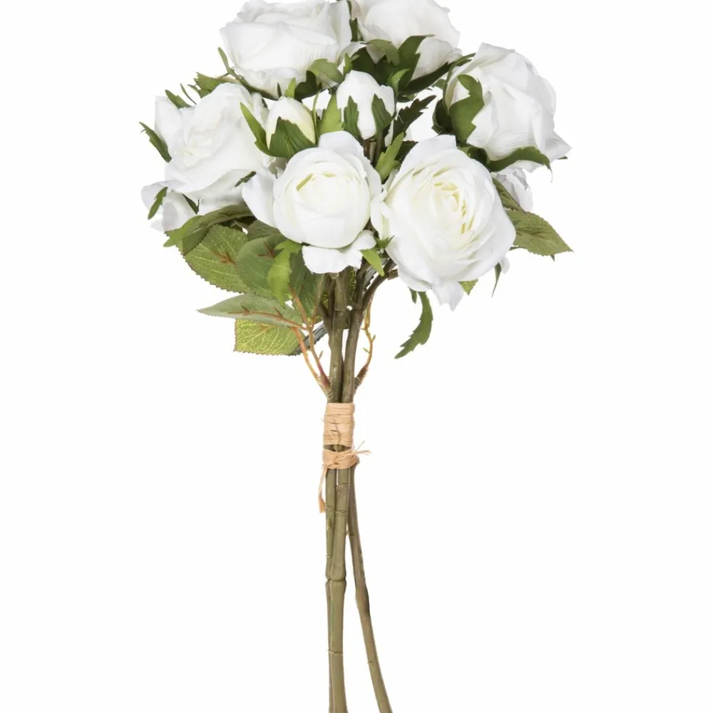 Atmosphera Bouquets De Fleurs | - Bouquet artificiel de 14 roses - h. 40 cm - blanc