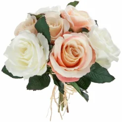 Atmosphera Bouquets De Fleurs | - Bouquet de 7 roses vieillies - h. 30 cm - blanc et rose