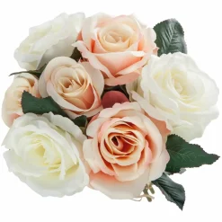 Atmosphera Bouquets De Fleurs | - Bouquet de 7 roses vieillies - h. 30 cm - blanc et rose