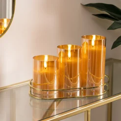 Atmosphera Createur D'interieur - Coffret 3 bougies led sena verre ambre d75cm New