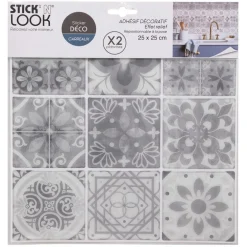 Atmosphera Createur D'interieur Décoration Créative | - Lot de 2 stickers - carrelage - gris - 26x26 cm