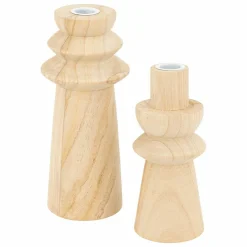 Atmosphera Bougies, Senteurs Et Bien-Être | - Duo de bougeoirs en bois - beige