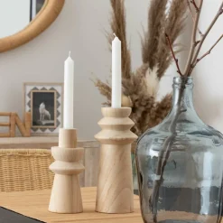 Atmosphera Bougies, Senteurs Et Bien-Être | - Duo de bougeoirs en bois - beige