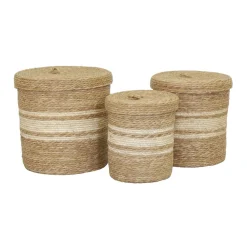 Aubry Gaspard Décoration Créative | - Boîtes de rangement en maïs naturel et blanc (lot de 3)