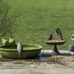 NA Oiseaux Du Jardin | Bain d'oiseaux ou mangeoire grand modèle en céramique vert