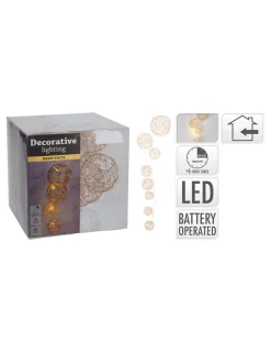 Basics Eclairage D’Extérieur | - Guirlande 8 boules de jute différents diamètres avec led, blanc chaud, 8 leds, 90cm.