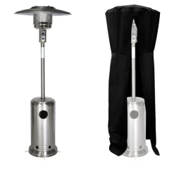 Beneffito - Kohala - parasol chauffant acier inoxydable gris - chauffage d'extérieur à gaz - surface de chauffe 30m2 - housse noire - allumage New
