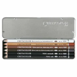 Brevillier's Cretacolor - Set 6 crayons gras pour esquisses - blanc, sanguine, sépia clair, sépia foncé, noir extra-tendre, tendre Outlet