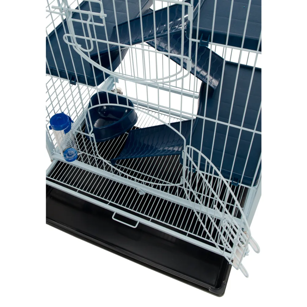 NA Cages Et Accessoires | Cage Tower à 3 étages pour chinchilla,furet : blanc,bleu Hauteur 93cm