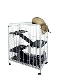 NA Cages Et Accessoires | Cage Tower à 3 étages pour chinchilla,furet : blanc,bleu Hauteur 93cm