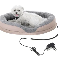 Camry - Panier pour chiens et chats électrique chauffant - cr7431, rond 76 x 58 cm, laine synthétique douce, 18 w, blanc/marron Online