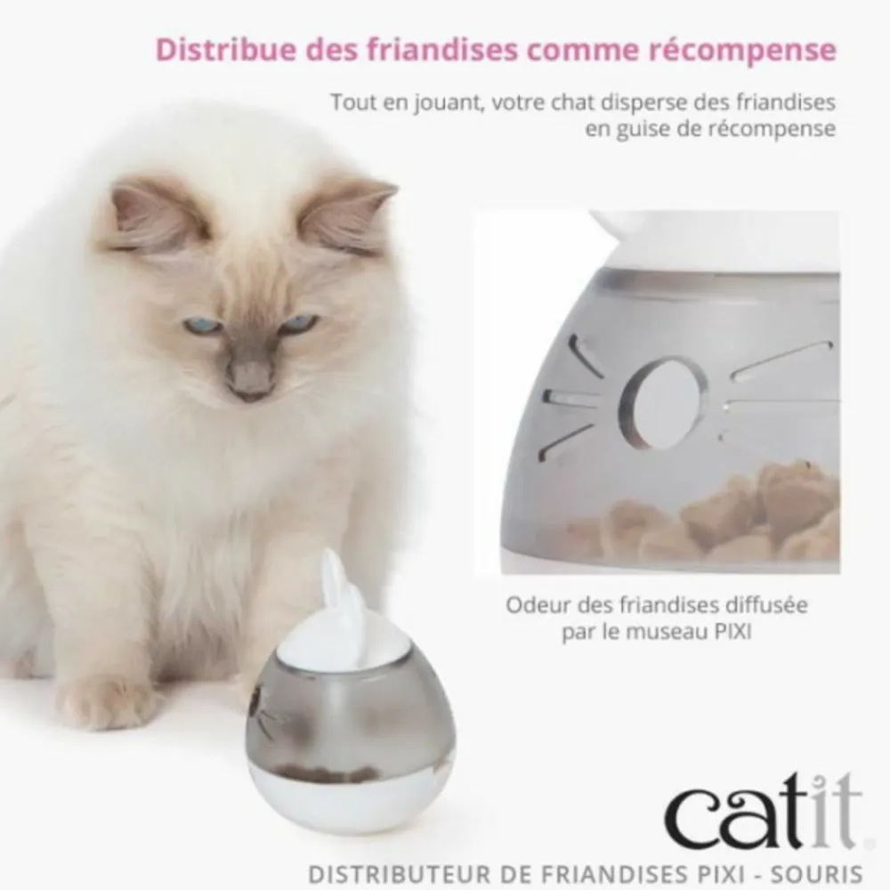 Cat It Gamelles Et Autres Accessoires | - Distributeur de friandises pour chat - catit - pixi - design oreilles de souris - blanc
