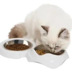Cat It Gamelles Et Autres Accessoires | - Gamelle pour chat - catit - pixi - 2 x 200ml - double - bols en acier inoxydable amovibles - blanc