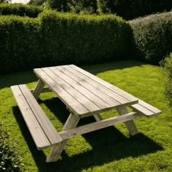Cerland - Table de pique-nique en bois avec bancs intégrés 6 personnes - 1,77 m Sale