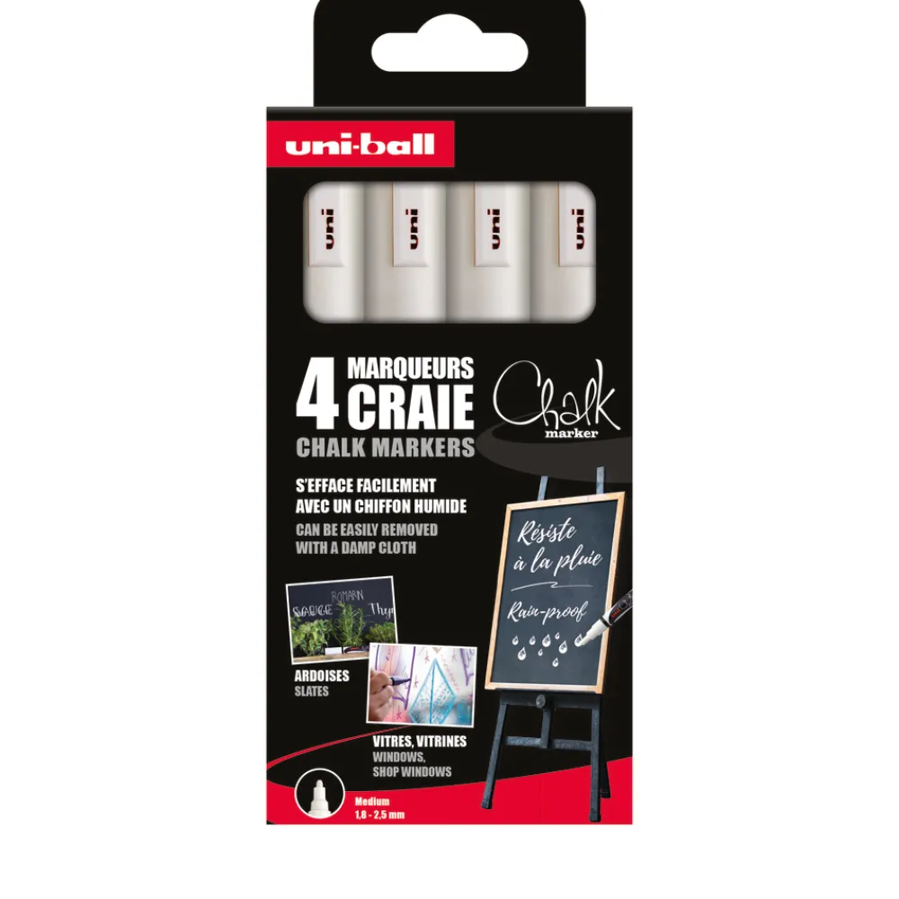 Chalk Marker Peinture Et Beaux-Arts | - Lot 4 Marqueurs craie moyen blanc - Pointe ogive moyenne 1,8 à 2,5 mm