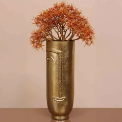 Chehoma Vases Et Coupes | - Vase haut face laiton doré 28x10x10cm