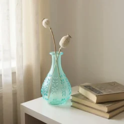 Chehoma - Vase liseron bleu verre 15x9x9cm Discount
