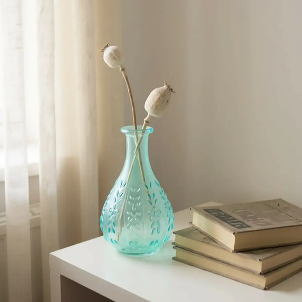 Chehoma - Vase liseron bleu verre 15x9x9cm Discount