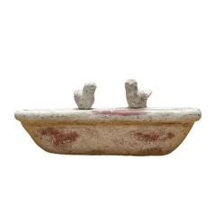Chemin De Campagne - Bain oiseaux jardin extérieur ancien béton beige vieilli 32.5x16.5cm New